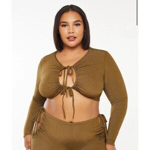 Savage x Fenty 1X 16/18 Olive Green Sleep & Shine Long Sleeve Crop Top